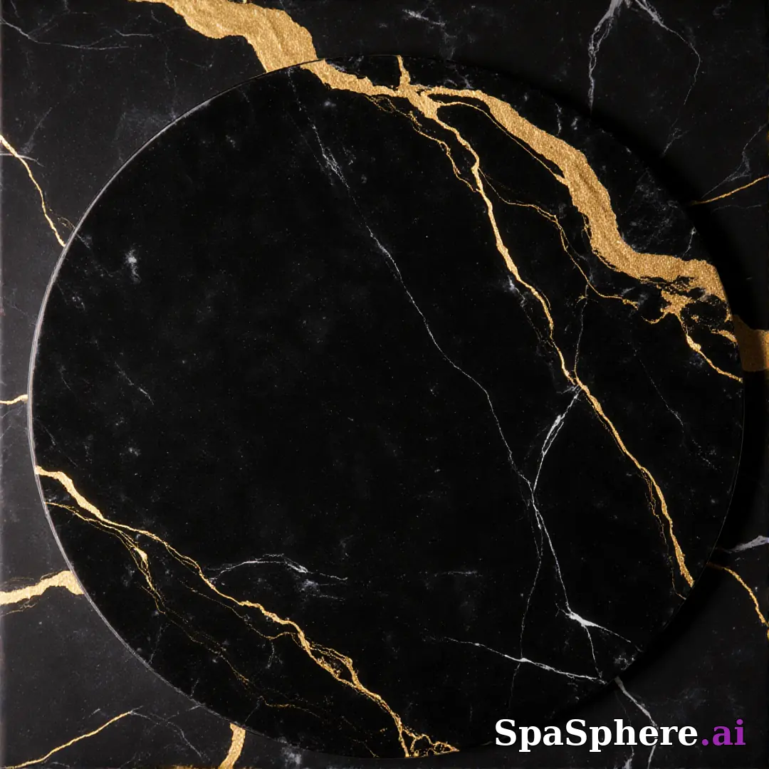 Black marble and gold accent spa flatlay – luxury aesthetic for high-end facials. (19) [1080x1080]
