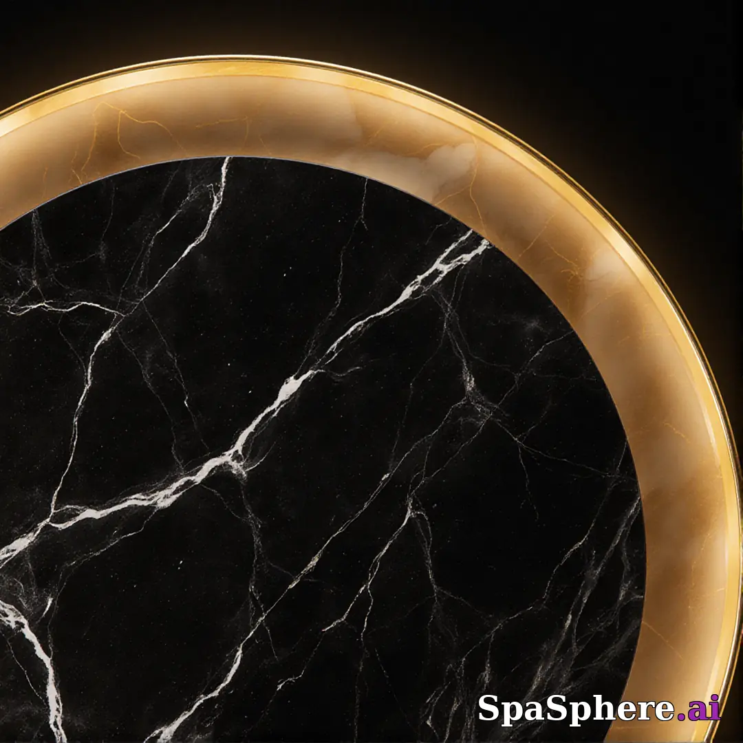 Black marble and gold accent spa flatlay – luxury aesthetic for high-end facials. (02) [1080x1080]