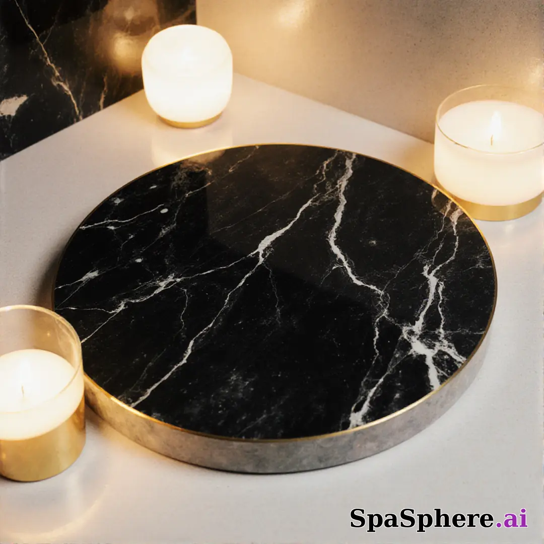 Black marble and gold accent spa flatlay – luxury aesthetic for high-end facials. (20) [1080x1080]