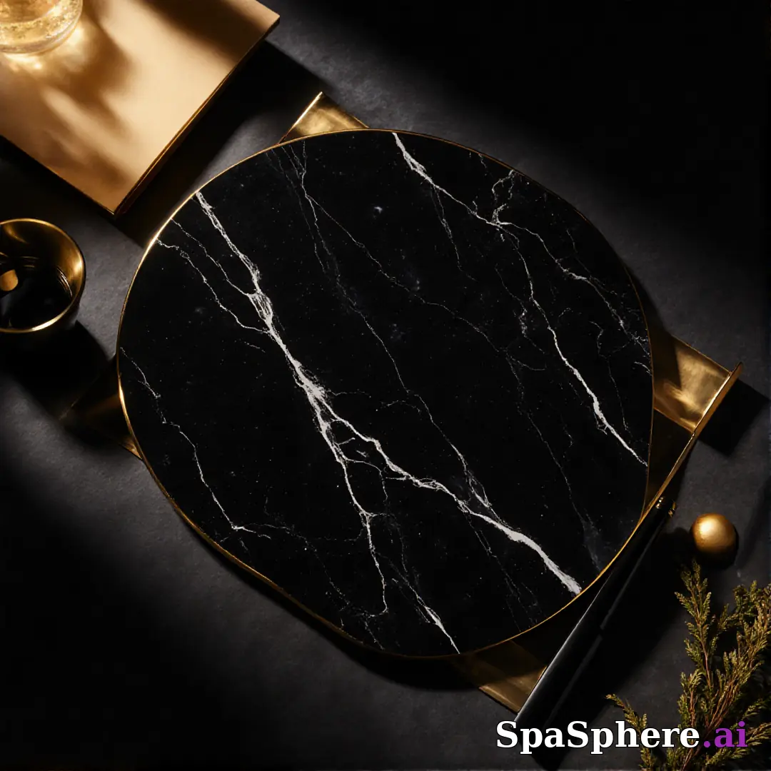Black marble and gold accent spa flatlay – luxury aesthetic for high-end facials. (22) [1080x1080]