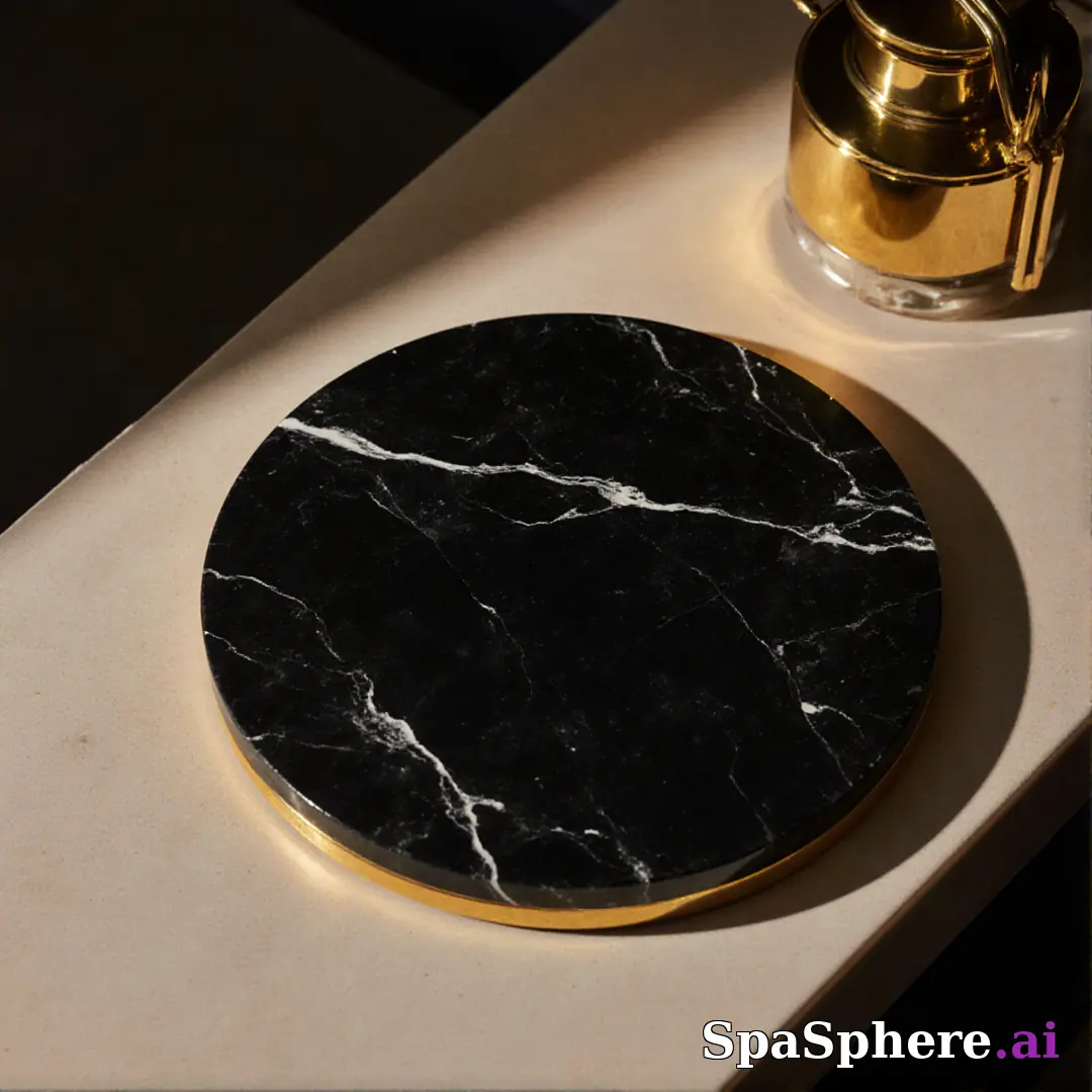 Black marble and gold accent spa flatlay – luxury aesthetic for high-end facials. (23) [1080x1080]