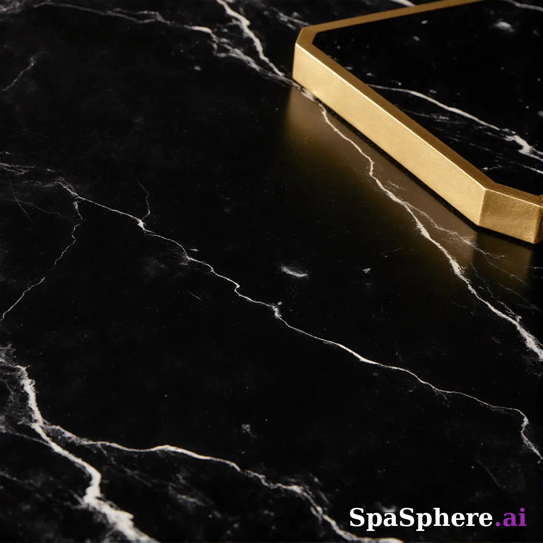 Black marble and gold accent spa flatlay – luxury aesthetic for high-end facials. (08) [1080x1080]