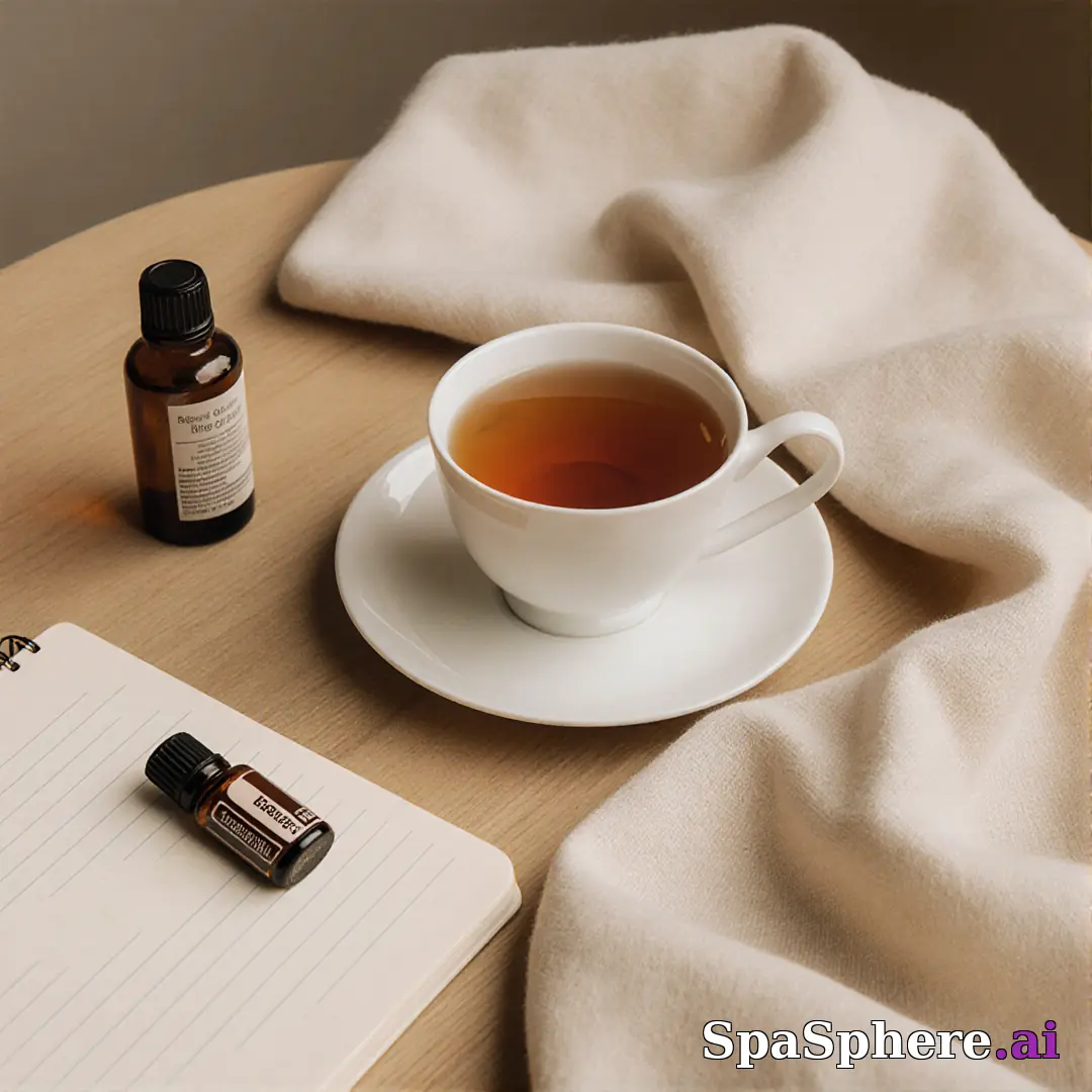 Holistic spa flatlay – tea, oils, and calm setup for mindfulness content. (10) [1080x1080]