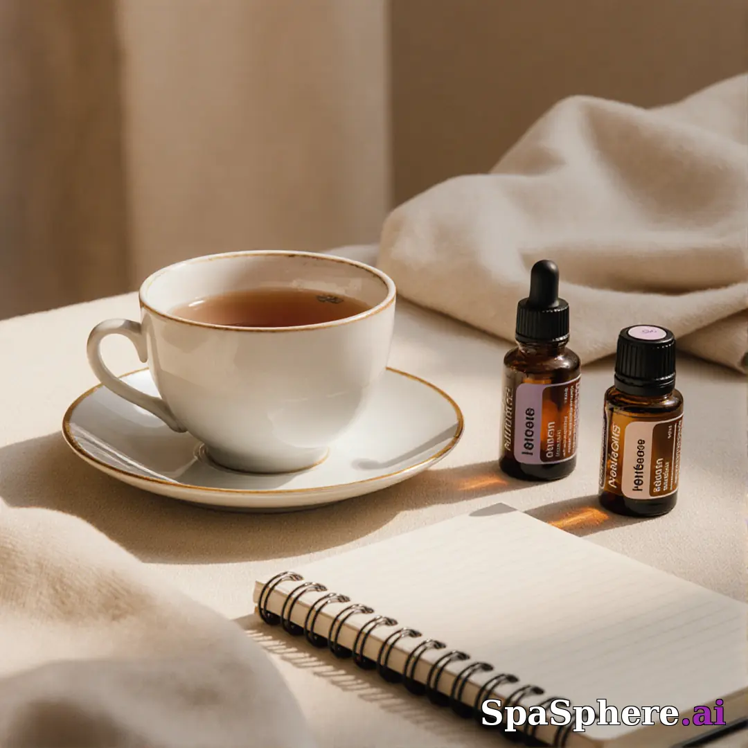 Holistic spa flatlay – tea, oils, and calm setup for mindfulness content. (16) [1080x1080]