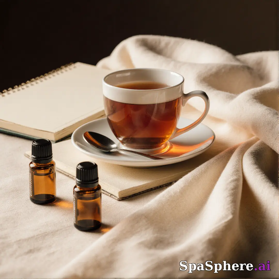 Holistic spa flatlay – tea, oils, and calm setup for mindfulness content. (18) [1080x1080]