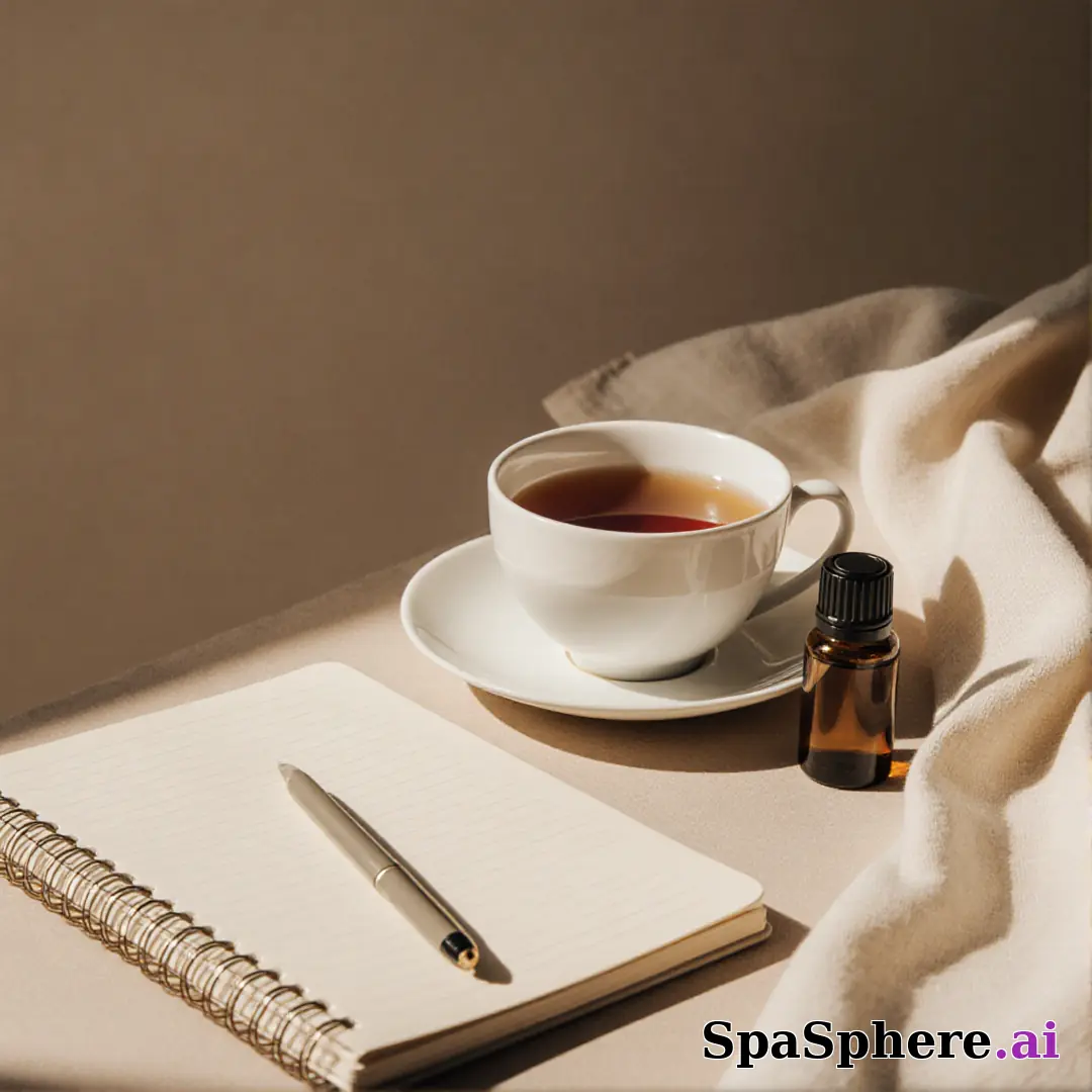 Holistic spa flatlay – tea, oils, and calm setup for mindfulness content. (02) [1080x1080]