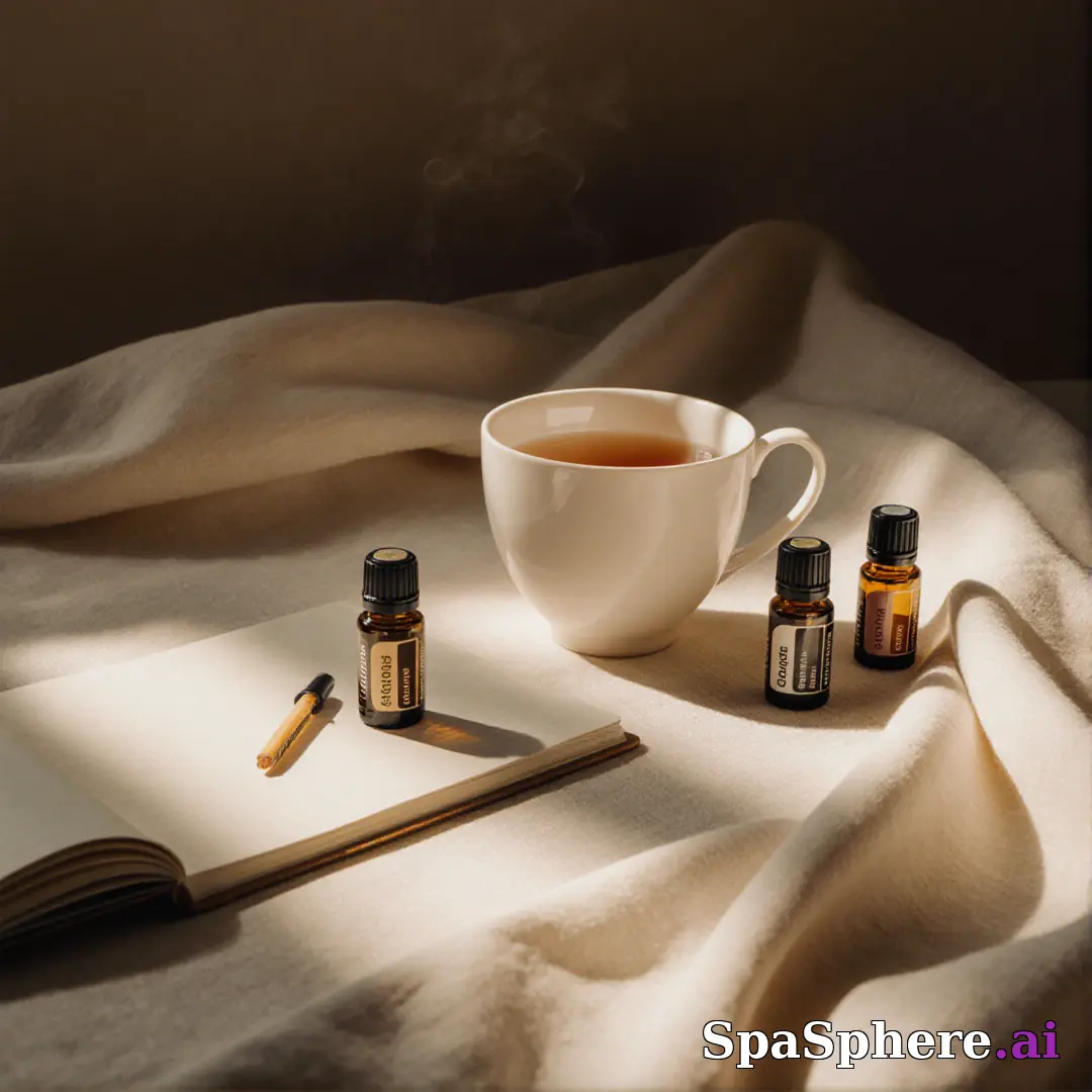 Holistic spa flatlay – tea, oils, and calm setup for mindfulness content. (22) [1080x1080]