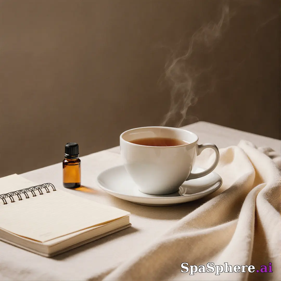 Holistic spa flatlay – tea, oils, and calm setup for mindfulness content. (03) [1080x1080]