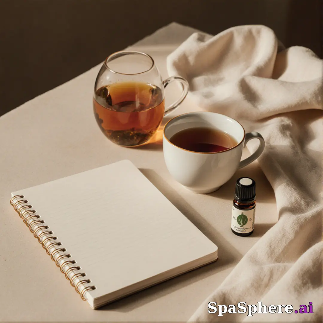 Holistic spa flatlay – tea, oils, and calm setup for mindfulness content. (06) [1080x1080]