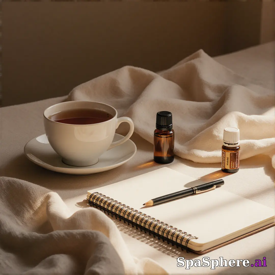 Holistic spa flatlay – tea, oils, and calm setup for mindfulness content. (07) [1080x1080]