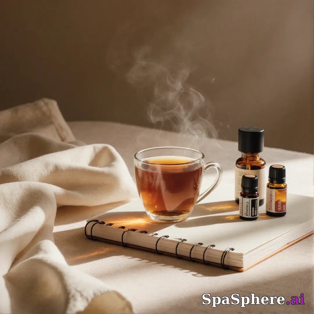 Holistic spa flatlay – tea, oils, and calm setup for mindfulness content. (09) [1080x1080]
