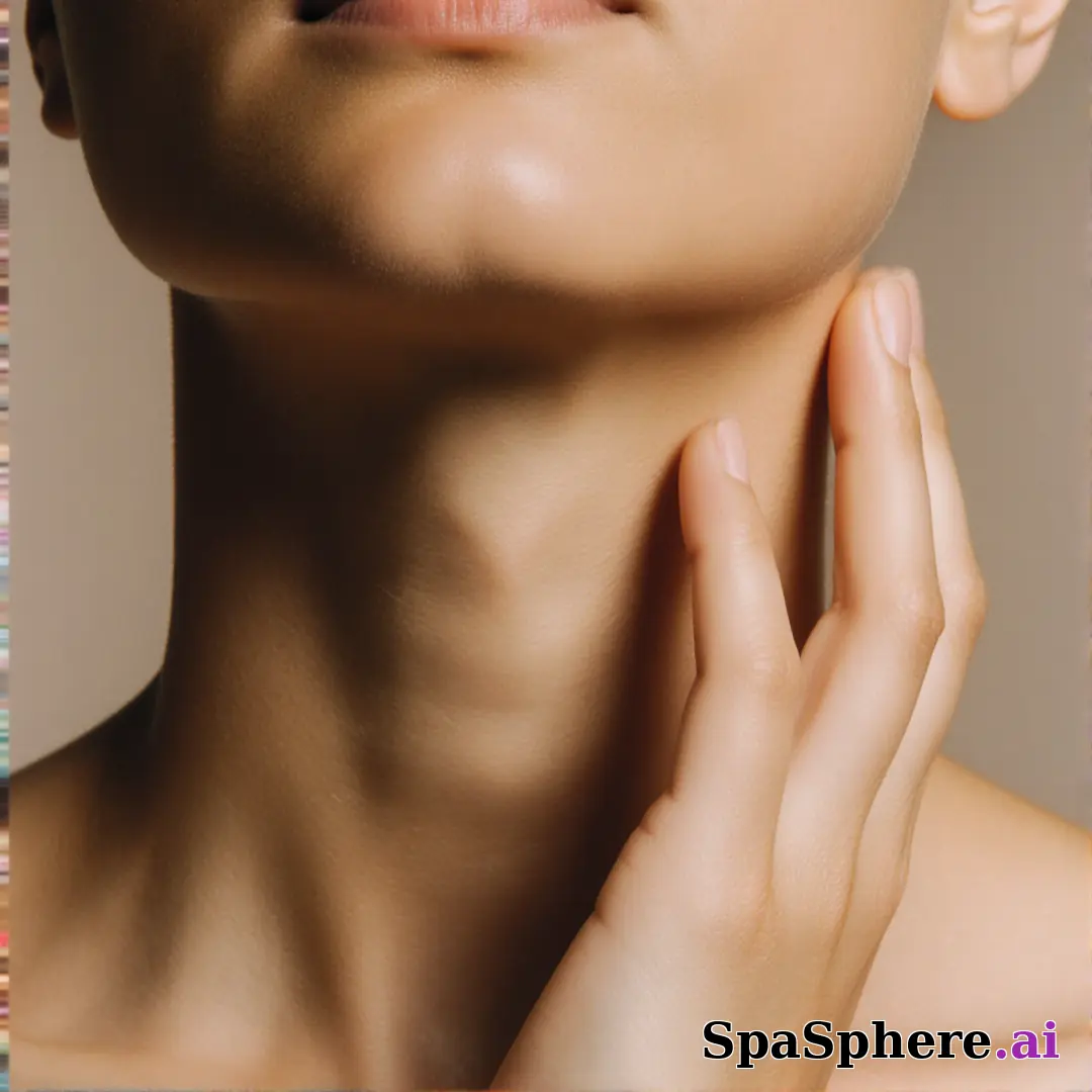 Olive skin close-up with soft neutral light and gentle jawline touch, balanced spa editorial lighting. (08) [1080x1080]