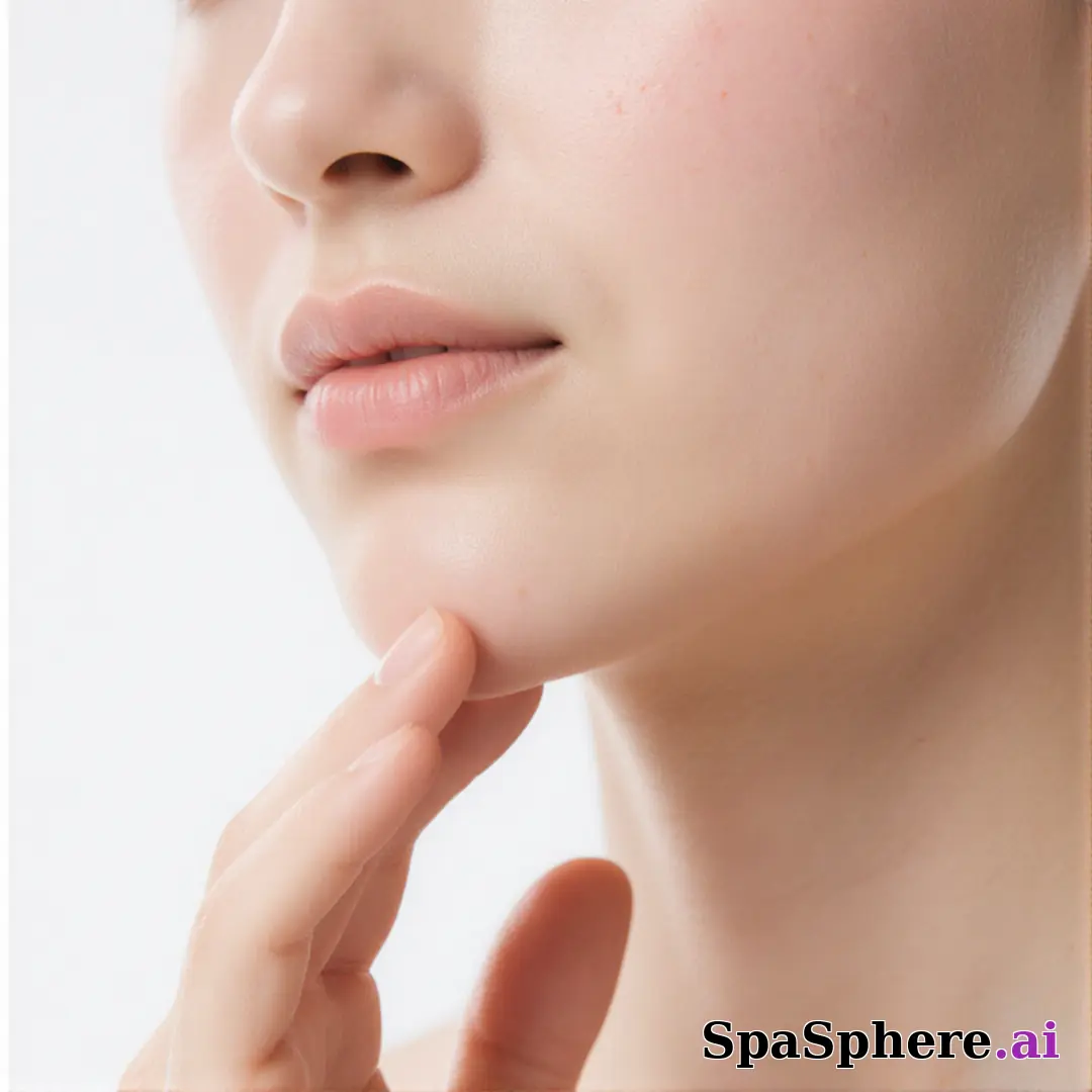 Soft porcelain skin close-up of lower face and neck with gentle touch and cool daylight. (12) [1080x1080]