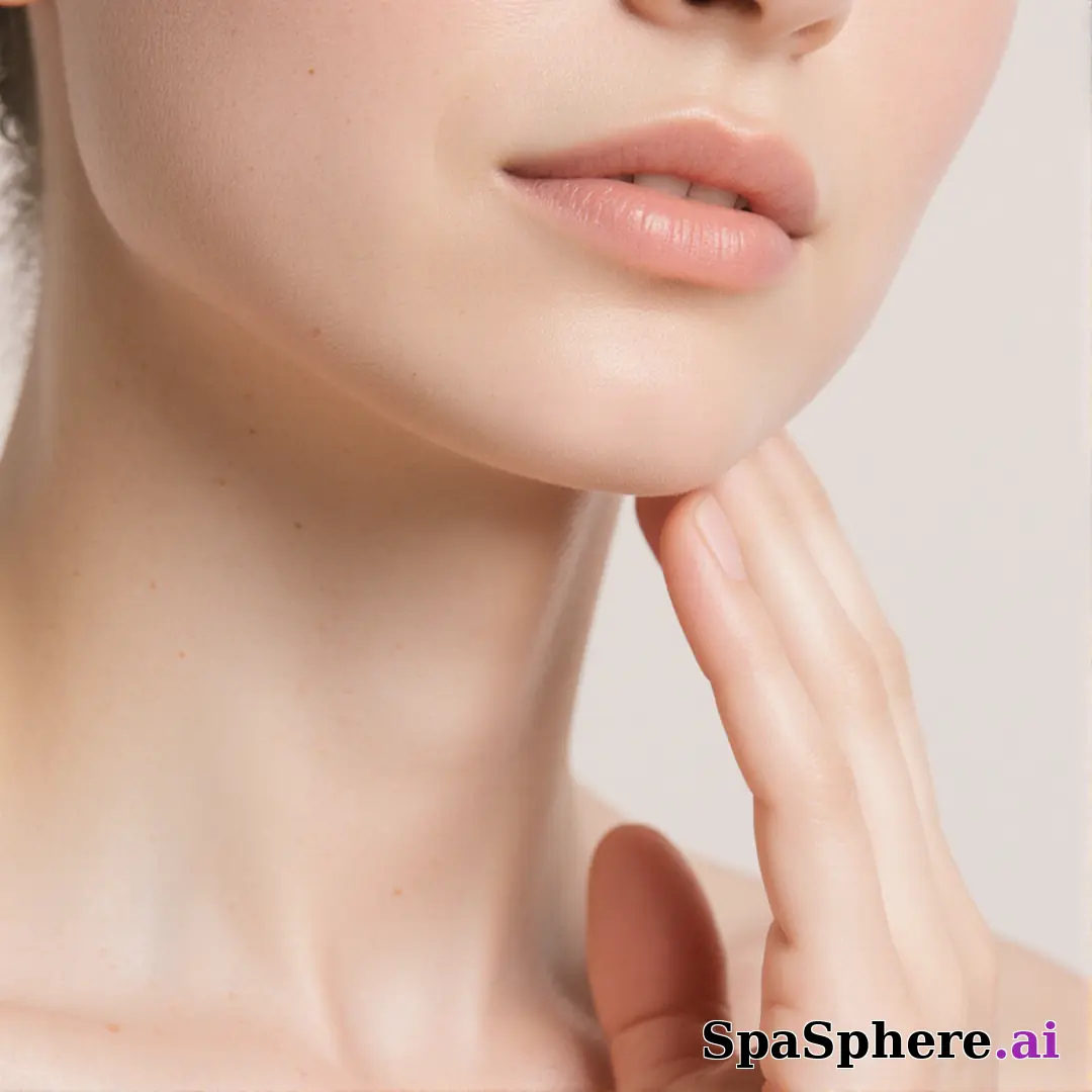 Soft porcelain skin close-up of lower face and neck with gentle touch and cool daylight. (13) [1080x1080]