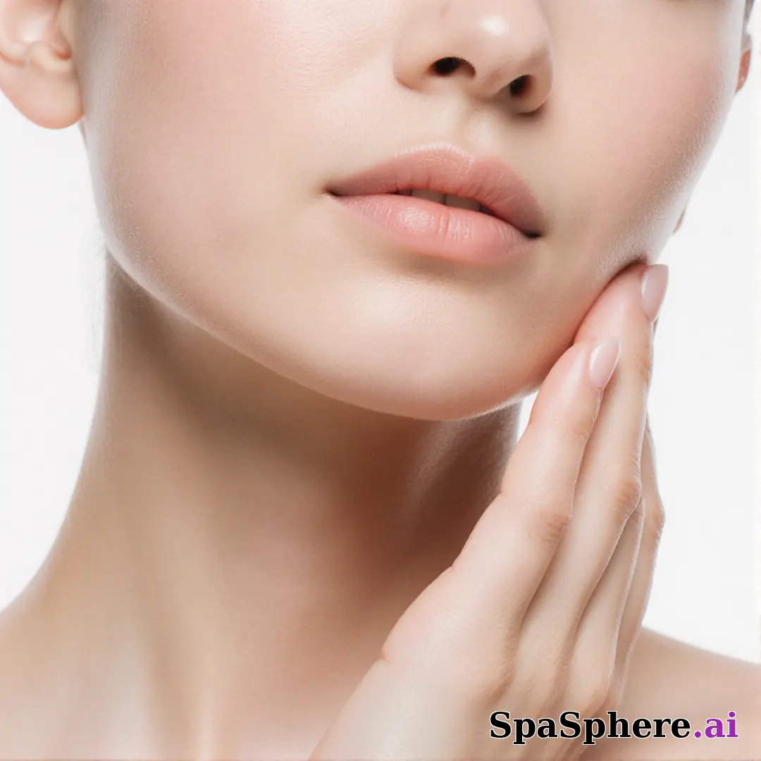 Soft porcelain skin close-up of lower face and neck with gentle touch and cool daylight. (14) [1080x1080]