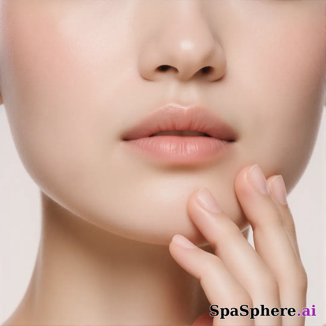 Soft porcelain skin close-up of lower face and neck with gentle touch and cool daylight. (16) [1080x1080]