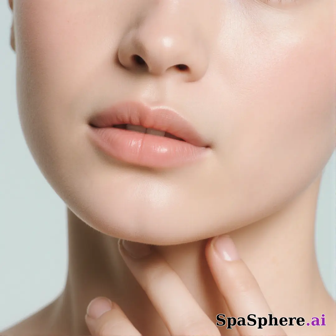 Soft porcelain skin close-up of lower face and neck with gentle touch and cool daylight. (17) [1080x1080]