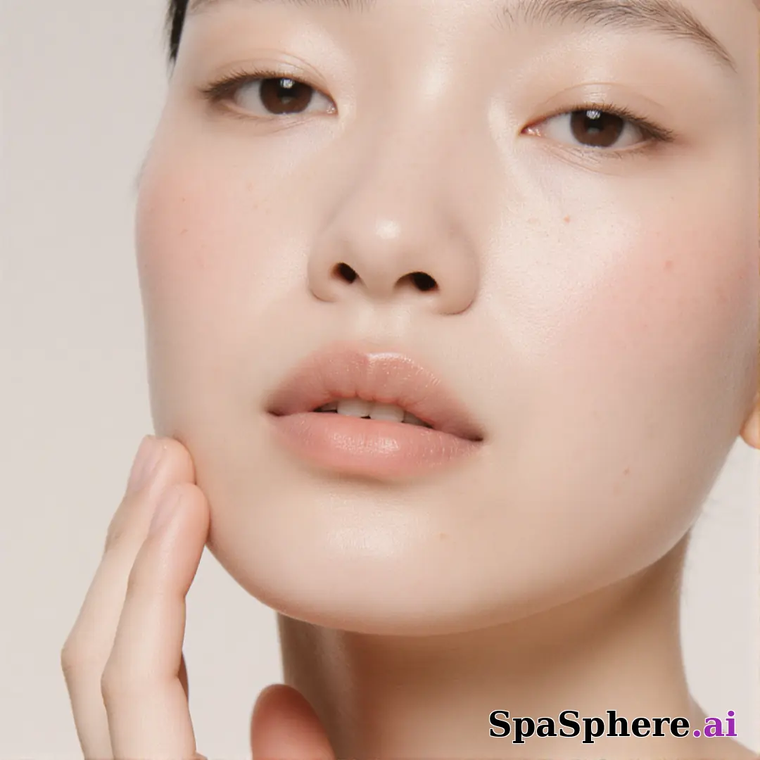 Soft porcelain skin close-up of lower face and neck with gentle touch and cool daylight. (19) [1080x1080]