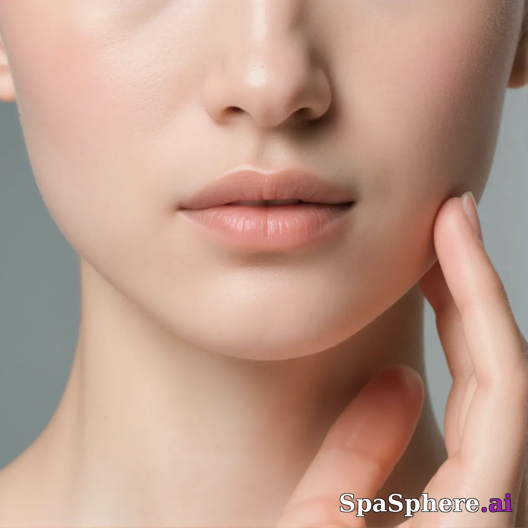 Soft porcelain skin close-up of lower face and neck with gentle touch and cool daylight. (22) [1080x1080]