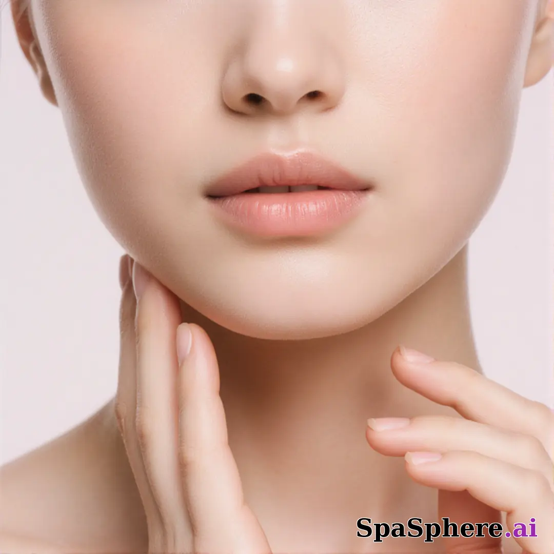 Soft porcelain skin close-up of lower face and neck with gentle touch and cool daylight. (23) [1080x1080]