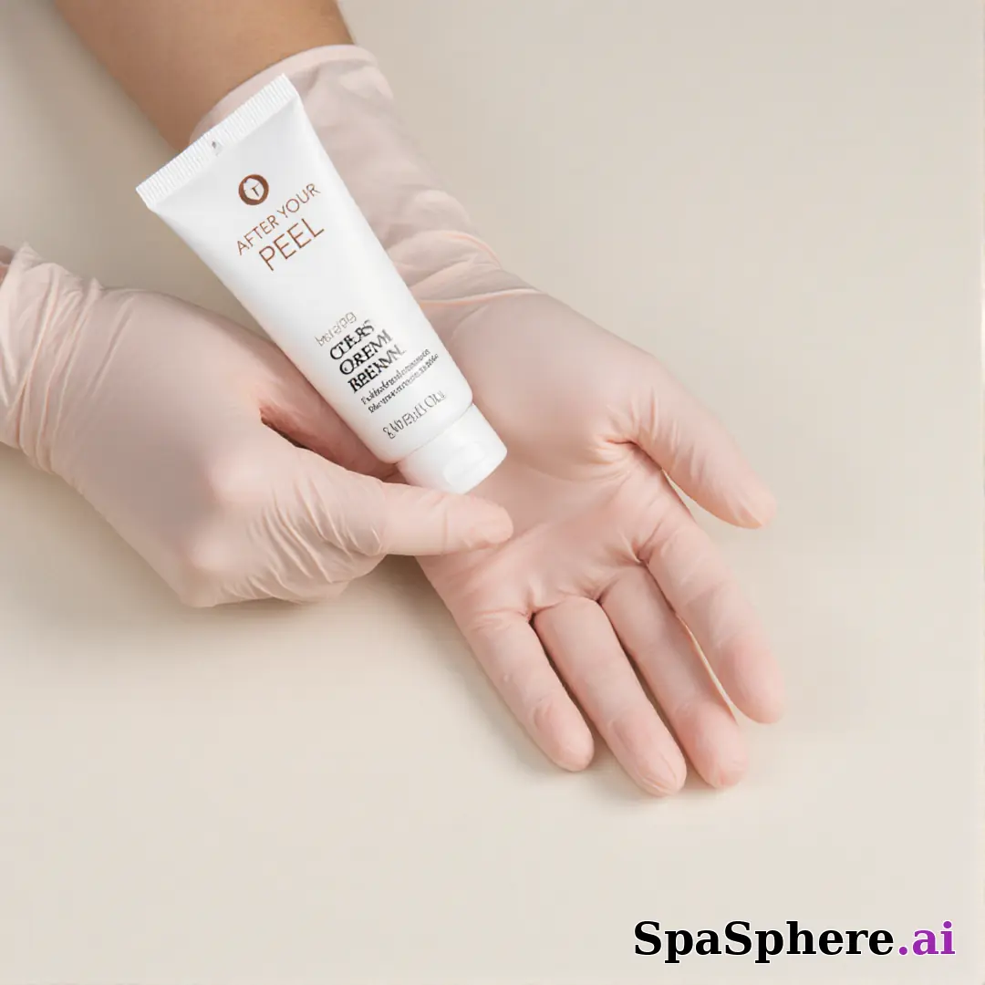 Gloved hand holding an unbranded soothing cream tube with gentle clinical lighting and copy space for aftercare steps. (20) [1080x1080]
