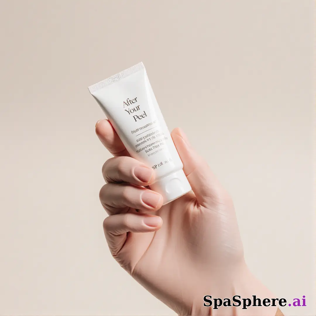 Gloved hand holding an unbranded soothing cream tube with gentle clinical lighting and copy space for aftercare steps. (24) [1080x1080]