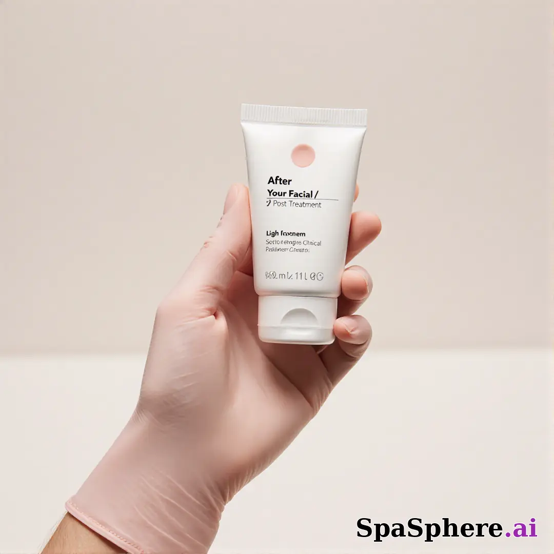 Gloved hand holding an unbranded soothing cream tube with gentle clinical lighting and copy space for aftercare steps. (04) [1080x1080]