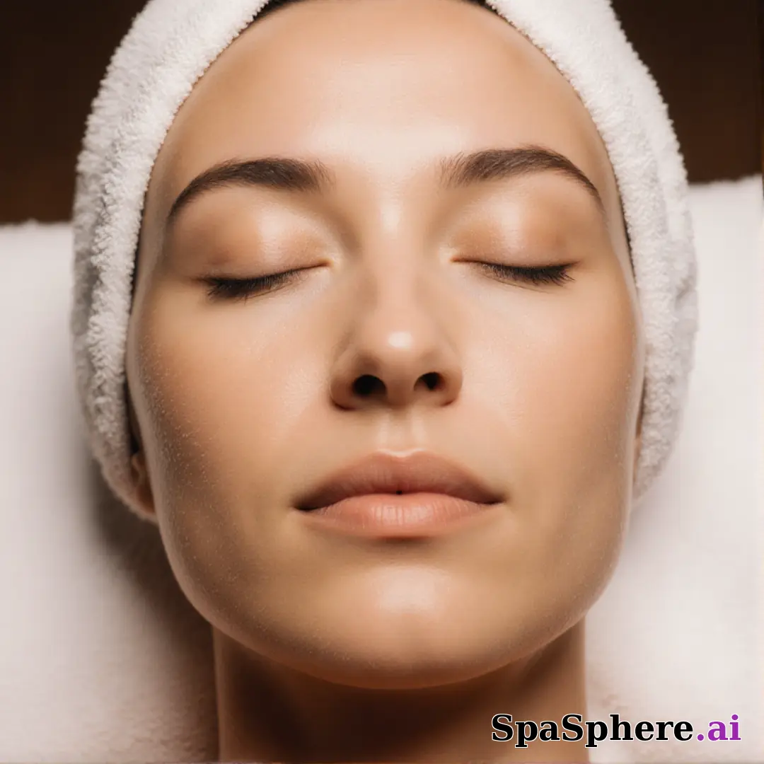 Post-facial calm close-up portrait – towel wrap and hydrated glow under soft spa lighting. (11) [1080x1080]