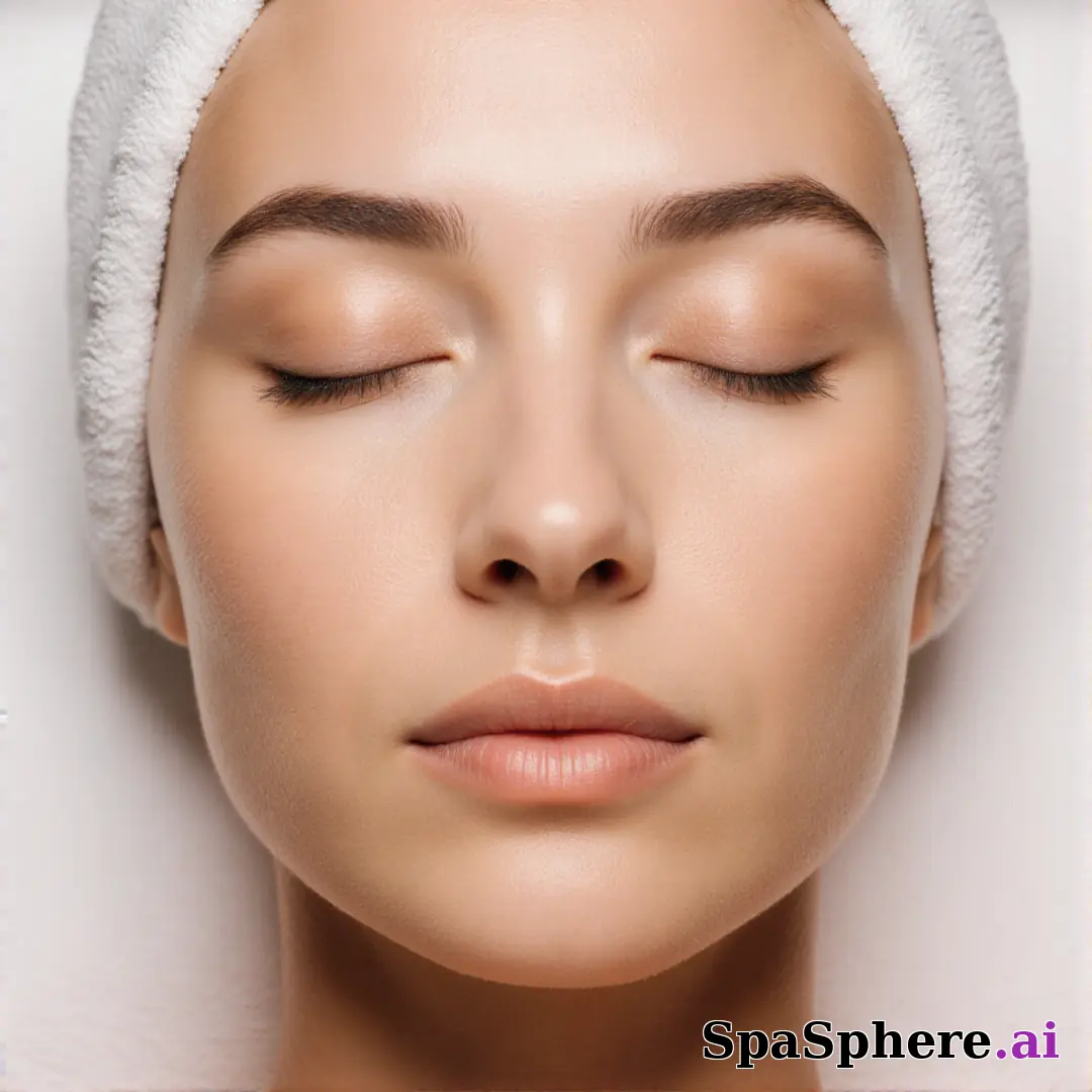 Post-facial calm close-up portrait – towel wrap and hydrated glow under soft spa lighting. (17) [1080x1080]