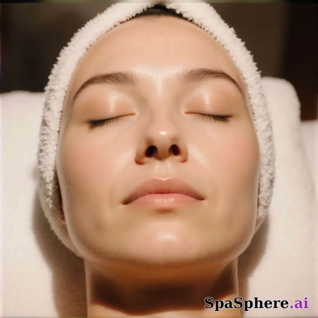 Post-facial calm close-up portrait – towel wrap and hydrated glow under soft spa lighting. (19) [1080x1080]