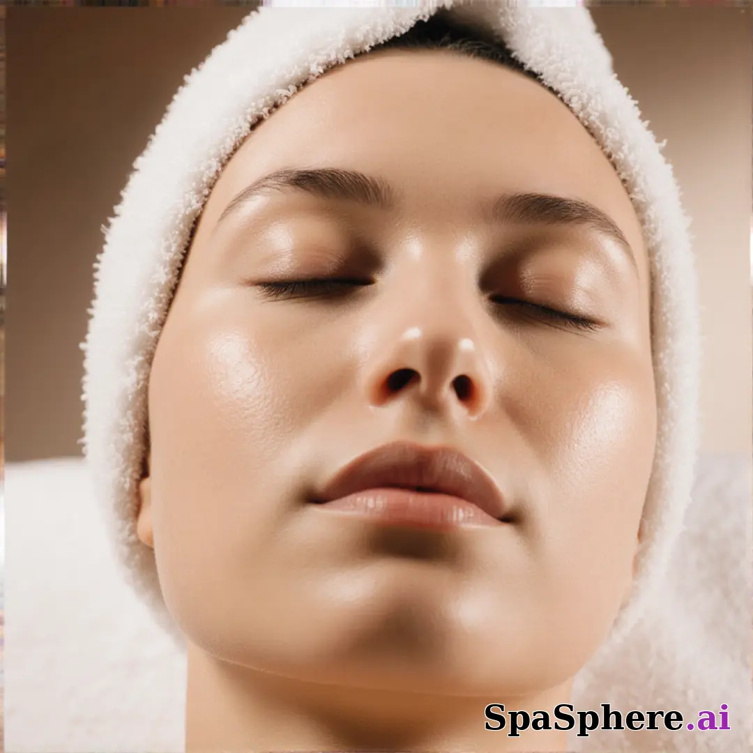 Post-facial calm close-up portrait – towel wrap and hydrated glow under soft spa lighting. (20) [1080x1080]