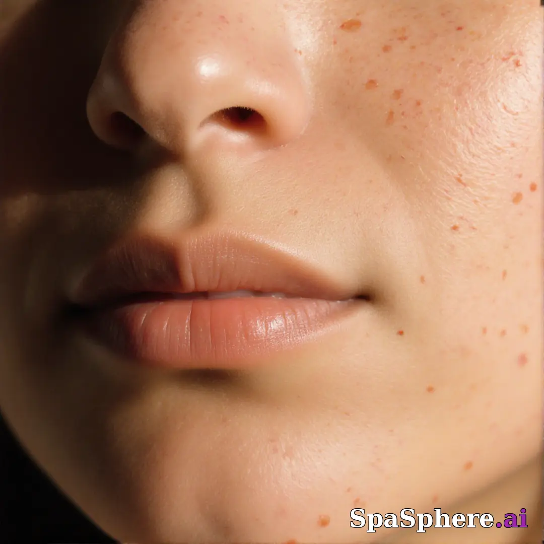 Macro spa close-up showing realistic healthy skin texture and tone – educational skincare imagery. (21) [1080x1080]