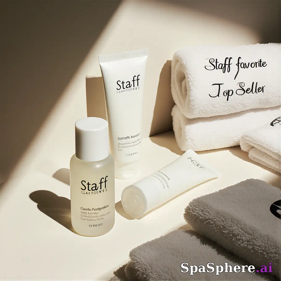 Minimalist spa retail display with dramatic sun shadows and open space for “staff pick” messaging. (10) [1080x1080]