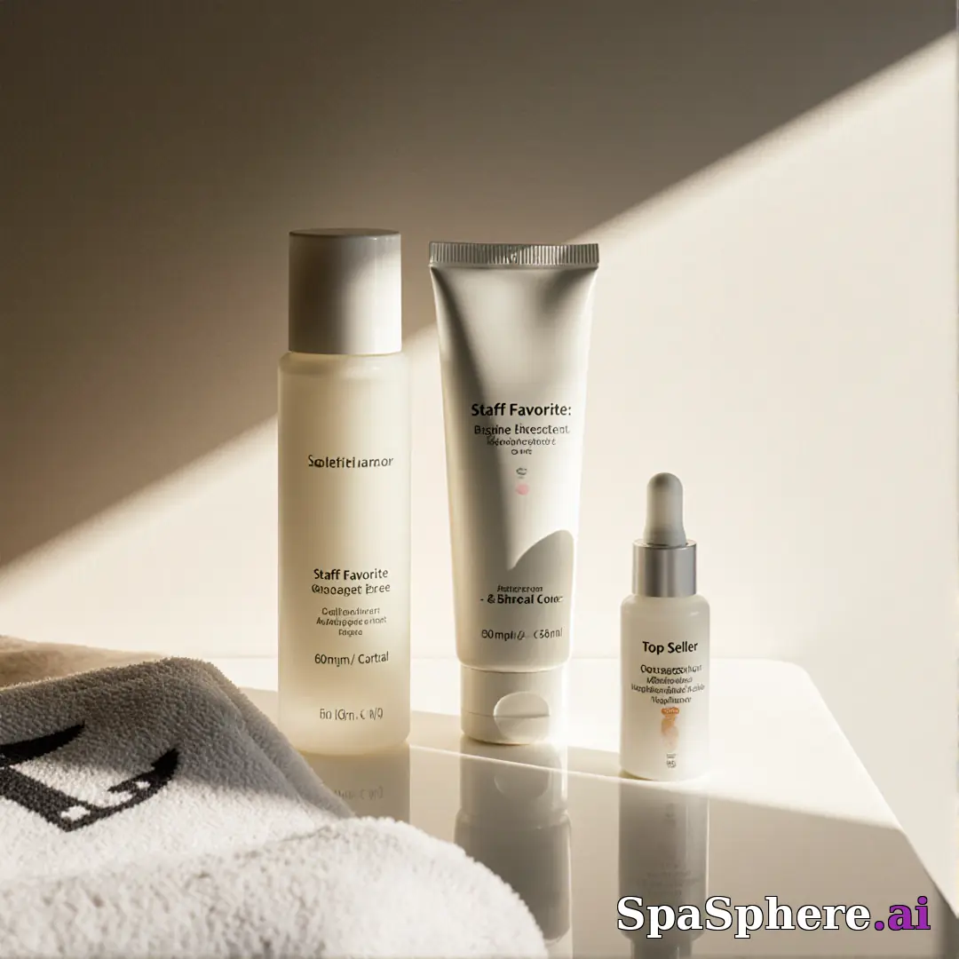 Minimalist spa retail display with dramatic sun shadows and open space for “staff pick” messaging. (13) [1080x1080]