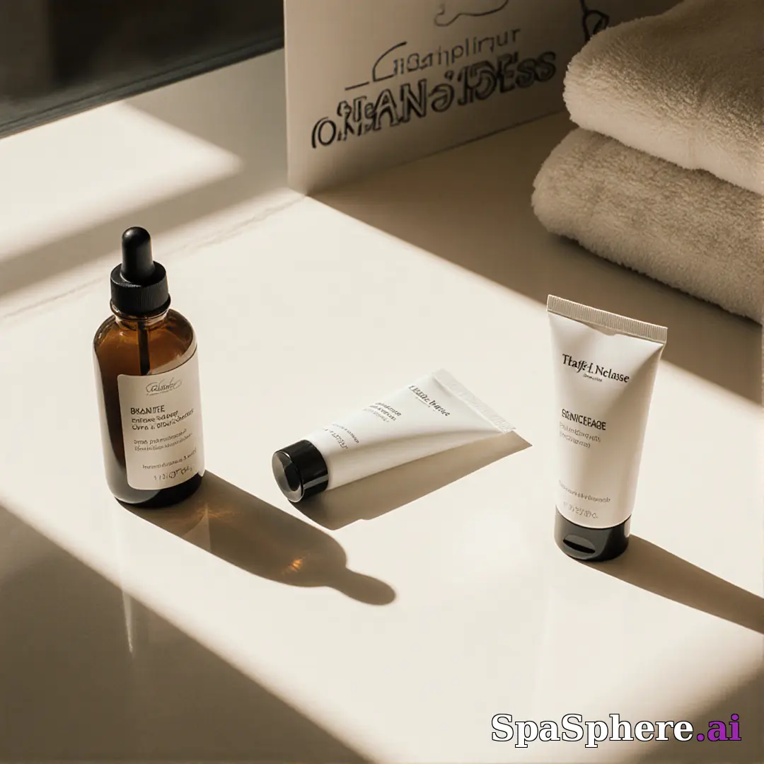 Minimalist spa retail display with dramatic sun shadows and open space for “staff pick” messaging. (14) [1080x1080]