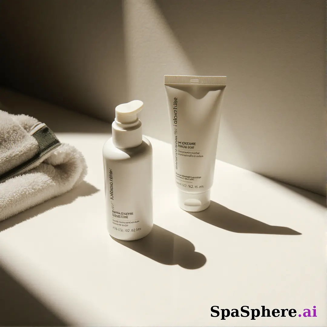 Minimalist spa retail display with dramatic sun shadows and open space for “staff pick” messaging. (15) [1080x1080]