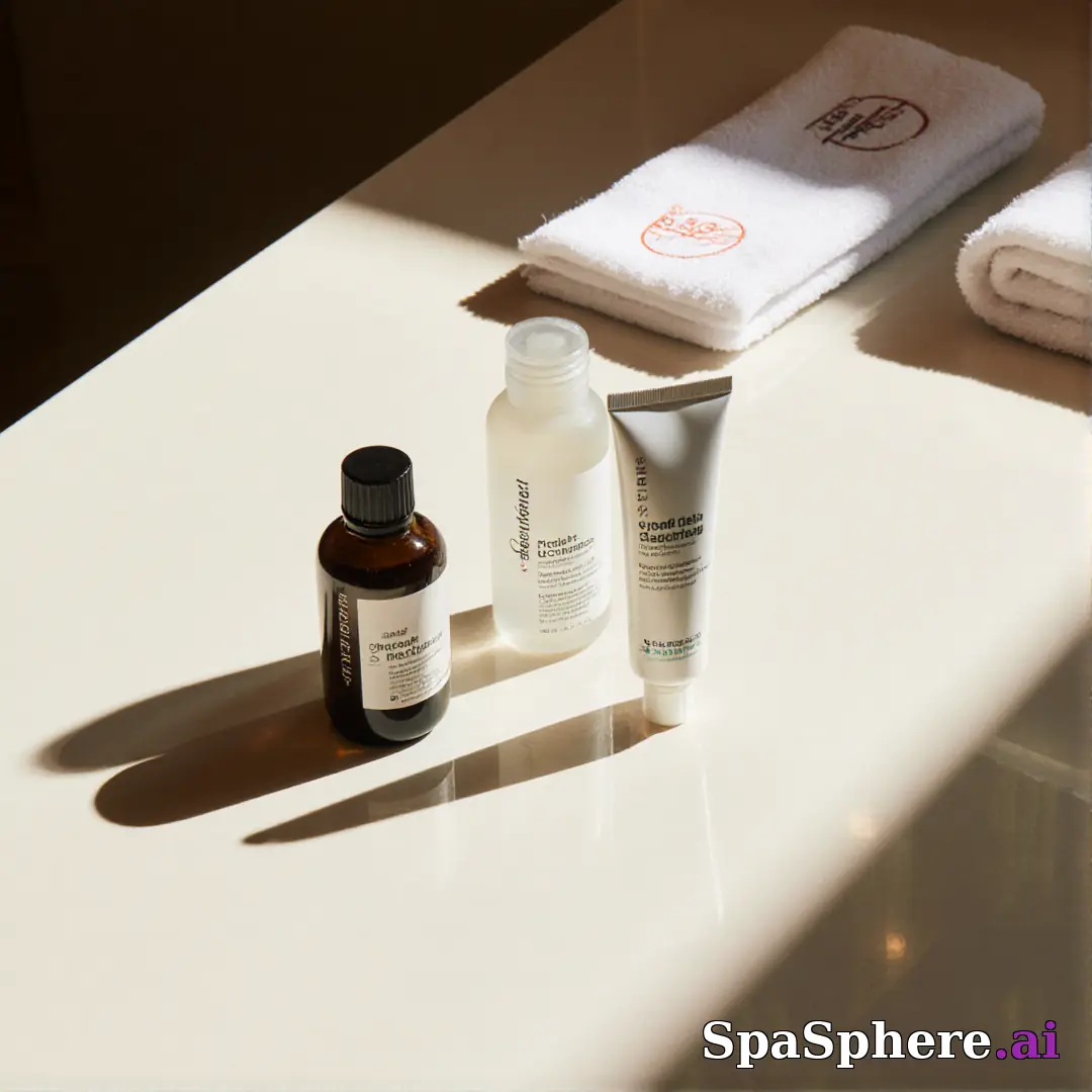 Minimalist spa retail display with dramatic sun shadows and open space for “staff pick” messaging. (18) [1080x1080]