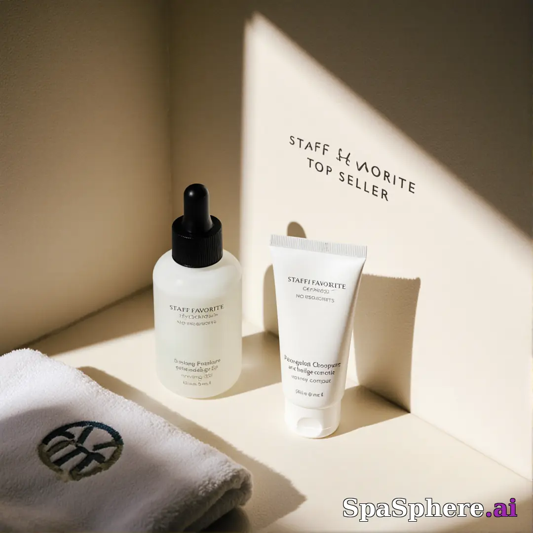 Minimalist spa retail display with dramatic sun shadows and open space for “staff pick” messaging. (02) [1080x1080]