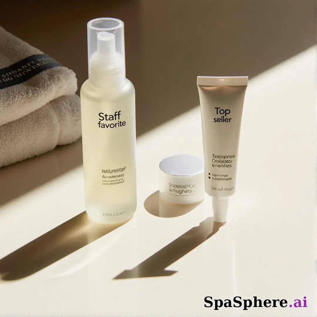 Minimalist spa retail display with dramatic sun shadows and open space for “staff pick” messaging. (20) [1080x1080]