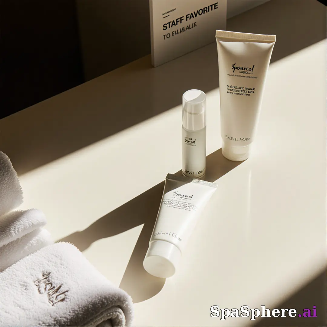 Minimalist spa retail display with dramatic sun shadows and open space for “staff pick” messaging. (21) [1080x1080]