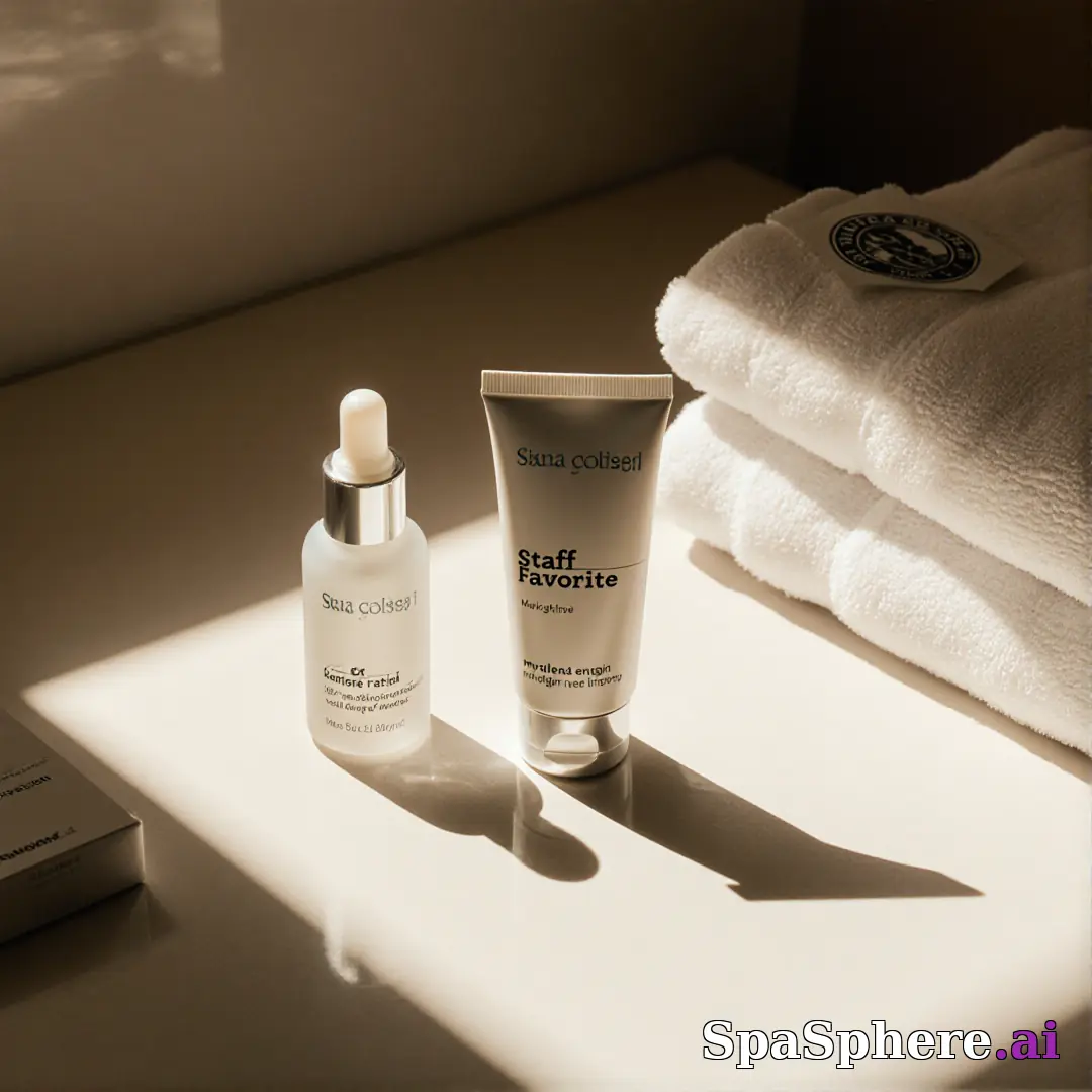 Minimalist spa retail display with dramatic sun shadows and open space for “staff pick” messaging. (22) [1080x1080]