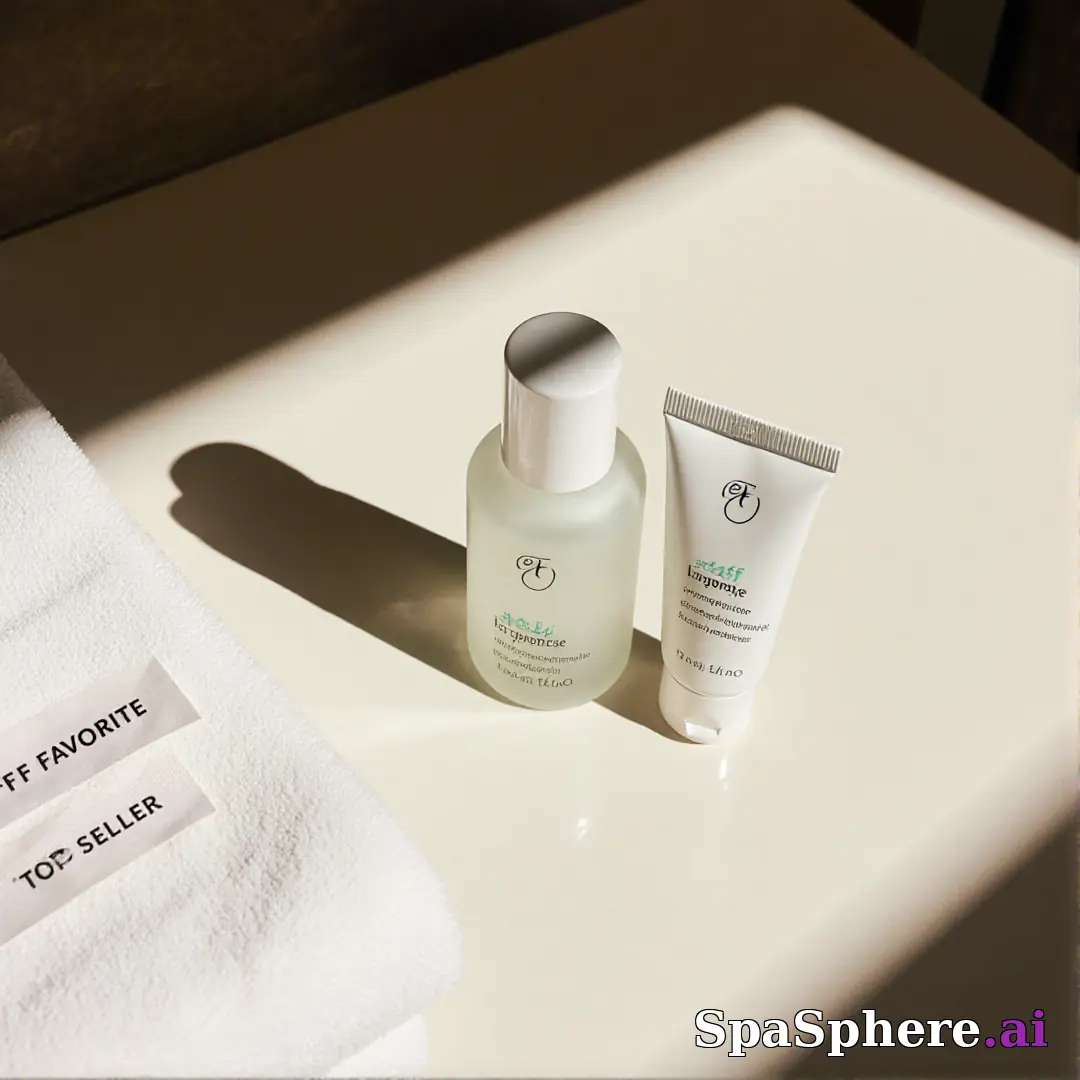 Minimalist spa retail display with dramatic sun shadows and open space for “staff pick” messaging. (23) [1080x1080]