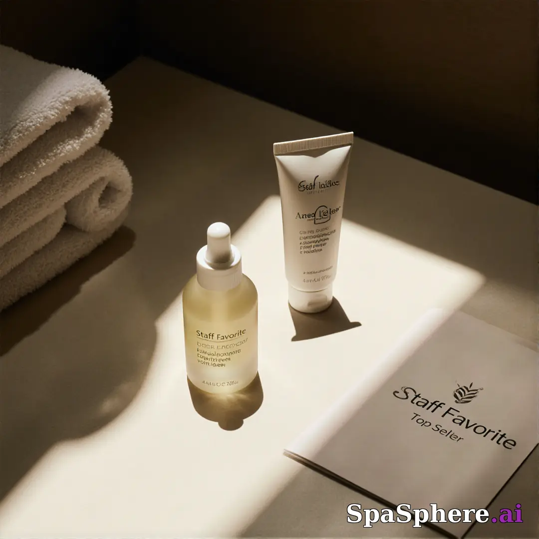 Minimalist spa retail display with dramatic sun shadows and open space for “staff pick” messaging. (05) [1080x1080]