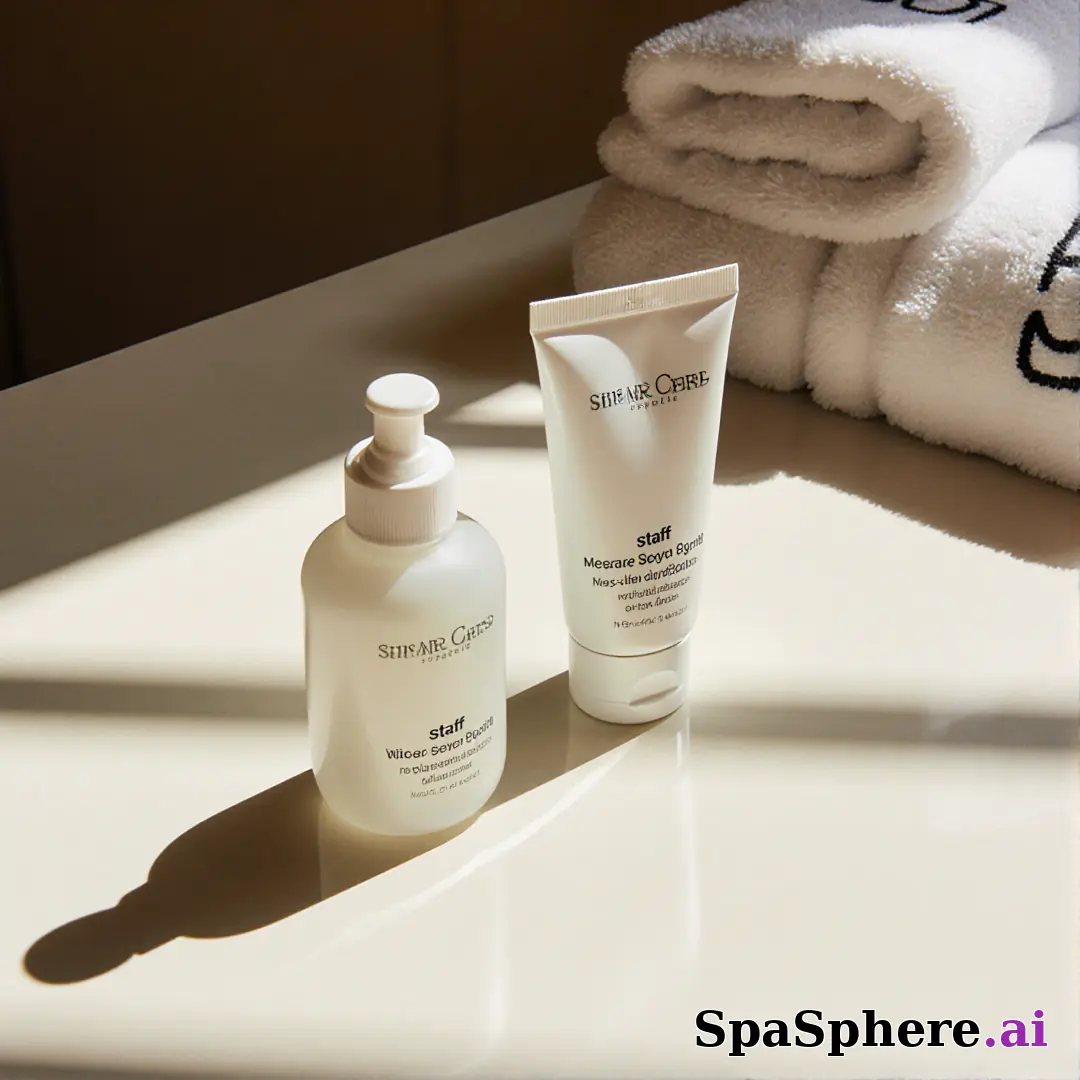 Minimalist spa retail display with dramatic sun shadows and open space for “staff pick” messaging. (09) [1080x1080]