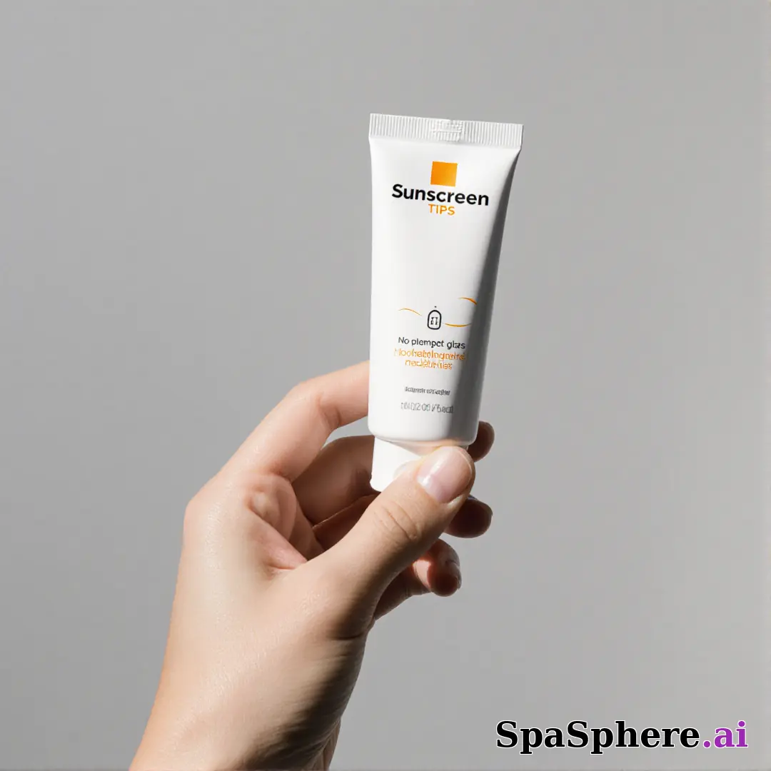Minimal sunscreen product shot in hand with soft gray light and negative space for skincare education text. (14) [1080x1080]