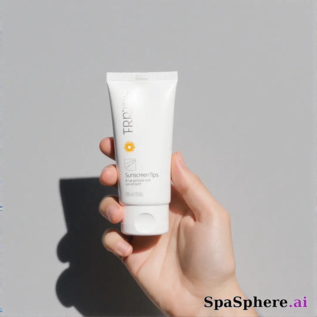 Minimal sunscreen product shot in hand with soft gray light and negative space for skincare education text. (17) [1080x1080]