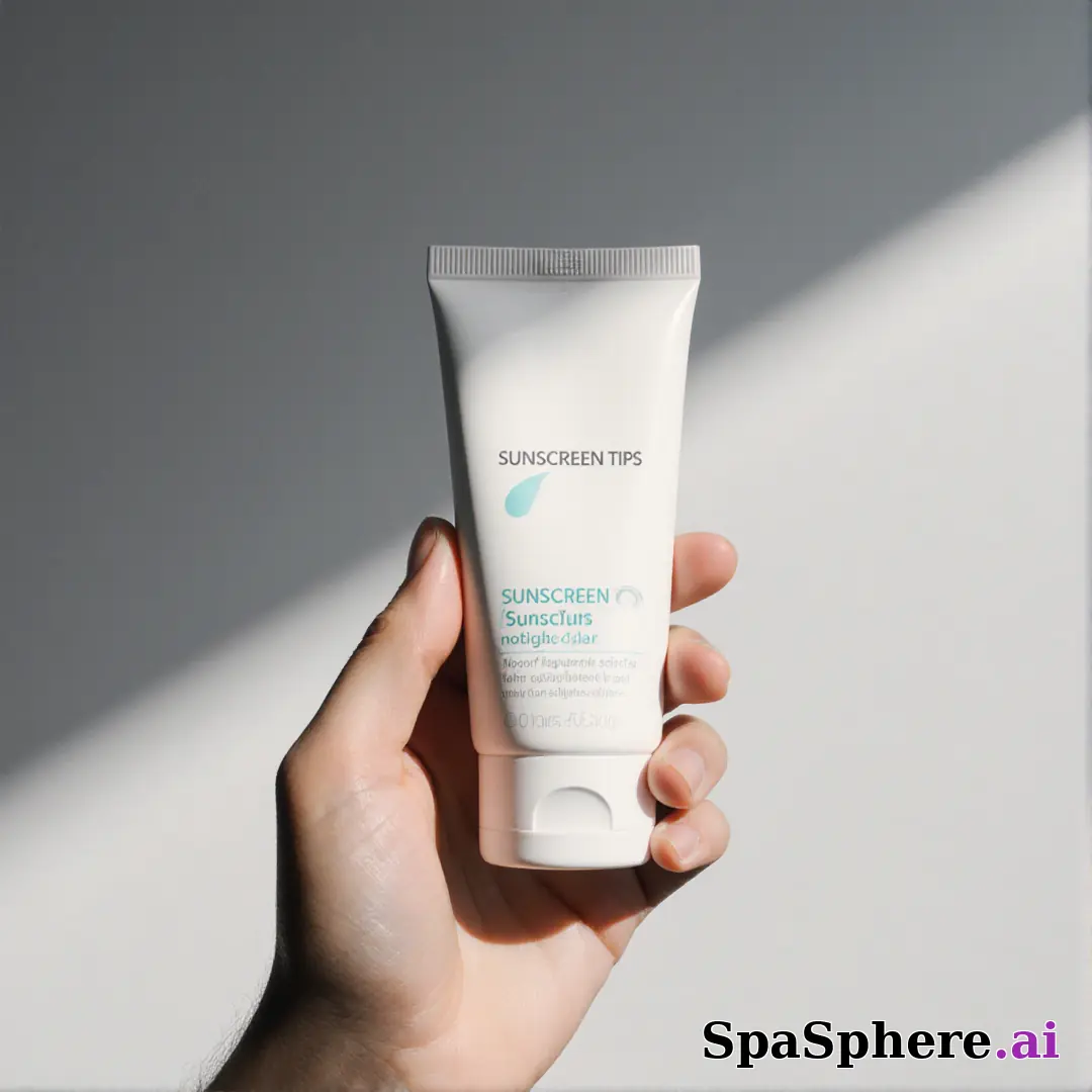 Minimal sunscreen product shot in hand with soft gray light and negative space for skincare education text. (21) [1080x1080]