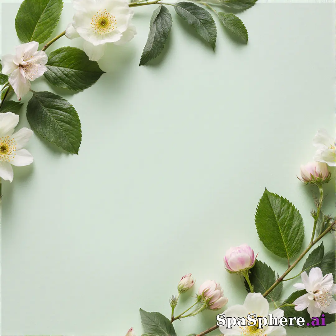 Fresh pale green spa flatlay – spring renewal theme for estheticians. (01) [1080x1080]