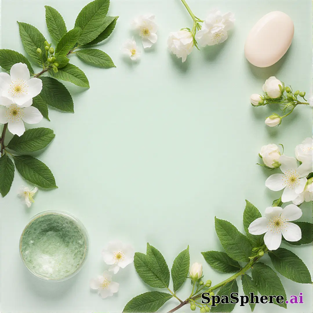 Fresh pale green spa flatlay – spring renewal theme for estheticians. (10) [1080x1080]