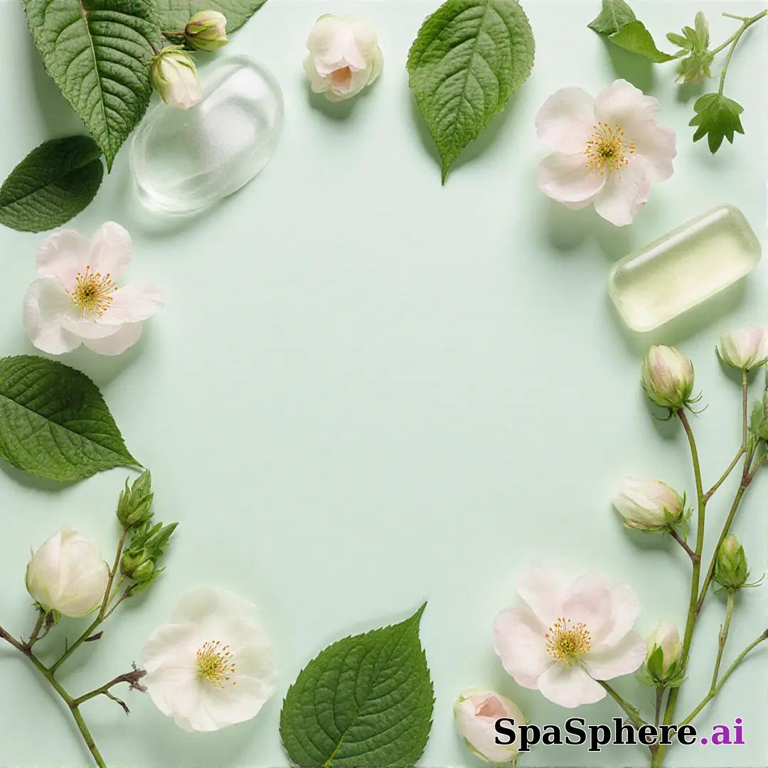 Fresh pale green spa flatlay – spring renewal theme for estheticians. (20) [1080x1080]